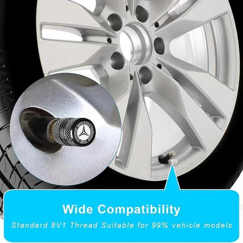 BFIVEANTE Tire Valve Stem Caps for Mercedes-Benz Metal Car Wheel Air caps Auto Valve Stem Caps Accessories 4 Pcs Black - Image 3